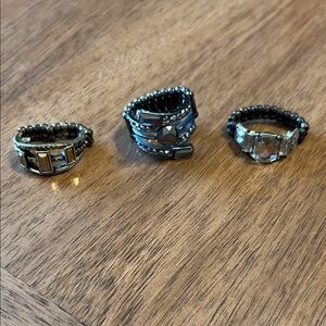 Paparazzi Set of Three Brass and Black Beaded Rings
